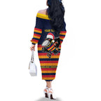 AFL Adelaide Christmas Personalised Family Matching Off The Shoulder Long Sleeve Dress and Hawaiian Shirt with Crows Mascot