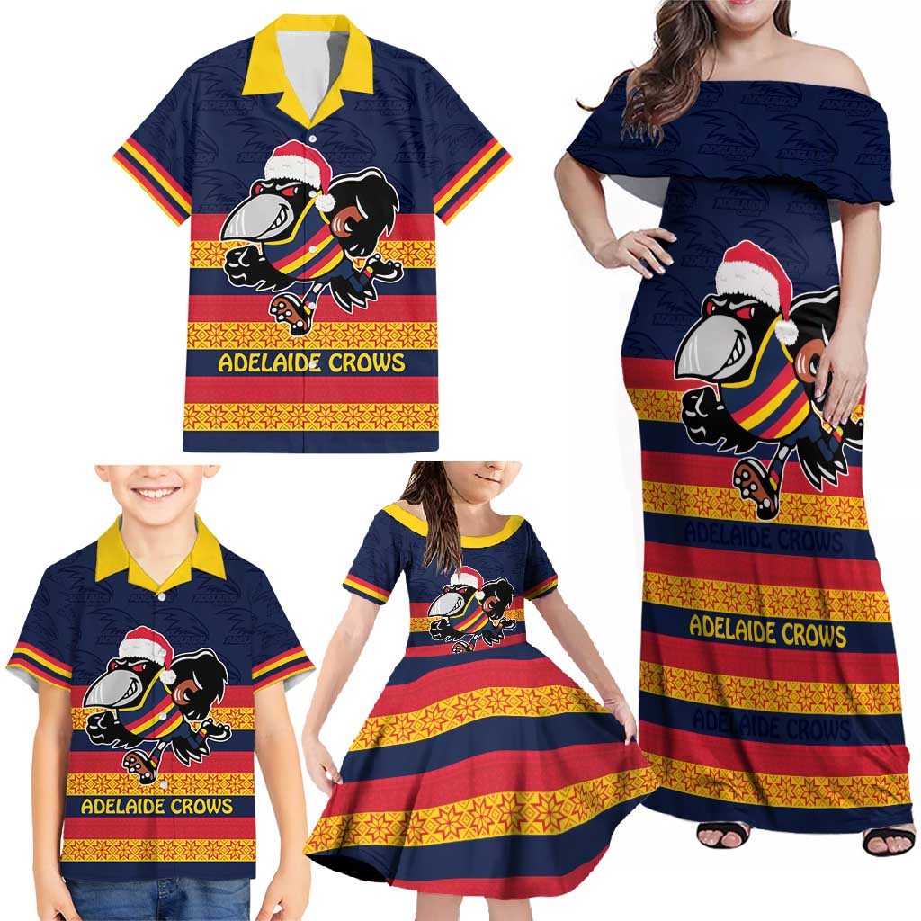 AFL Adelaide Christmas Personalised Family Matching Off Shoulder Maxi Dress and Hawaiian Shirt with Crows Mascot