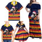 AFL Adelaide Christmas Personalised Family Matching Off Shoulder Maxi Dress and Hawaiian Shirt with Crows Mascot
