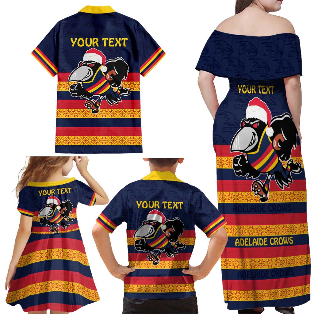 AFL Adelaide Christmas Personalised Family Matching Off Shoulder Maxi Dress and Hawaiian Shirt with Crows Mascot