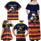 AFL Adelaide Christmas Personalised Family Matching Off Shoulder Maxi Dress and Hawaiian Shirt with Crows Mascot