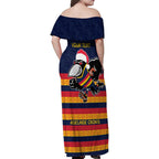 AFL Adelaide Christmas Personalised Family Matching Off Shoulder Maxi Dress and Hawaiian Shirt with Crows Mascot