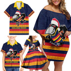 AFL Adelaide Christmas Personalised Family Matching Off Shoulder Short Dress and Hawaiian Shirt with Crows Mascot