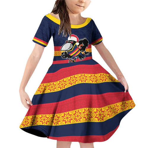 AFL Adelaide Christmas Personalised Family Matching Off Shoulder Short Dress and Hawaiian Shirt with Crows Mascot