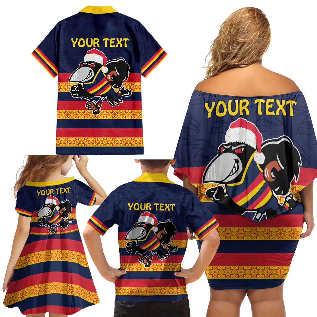 AFL Adelaide Christmas Personalised Family Matching Off Shoulder Short Dress and Hawaiian Shirt with Crows Mascot