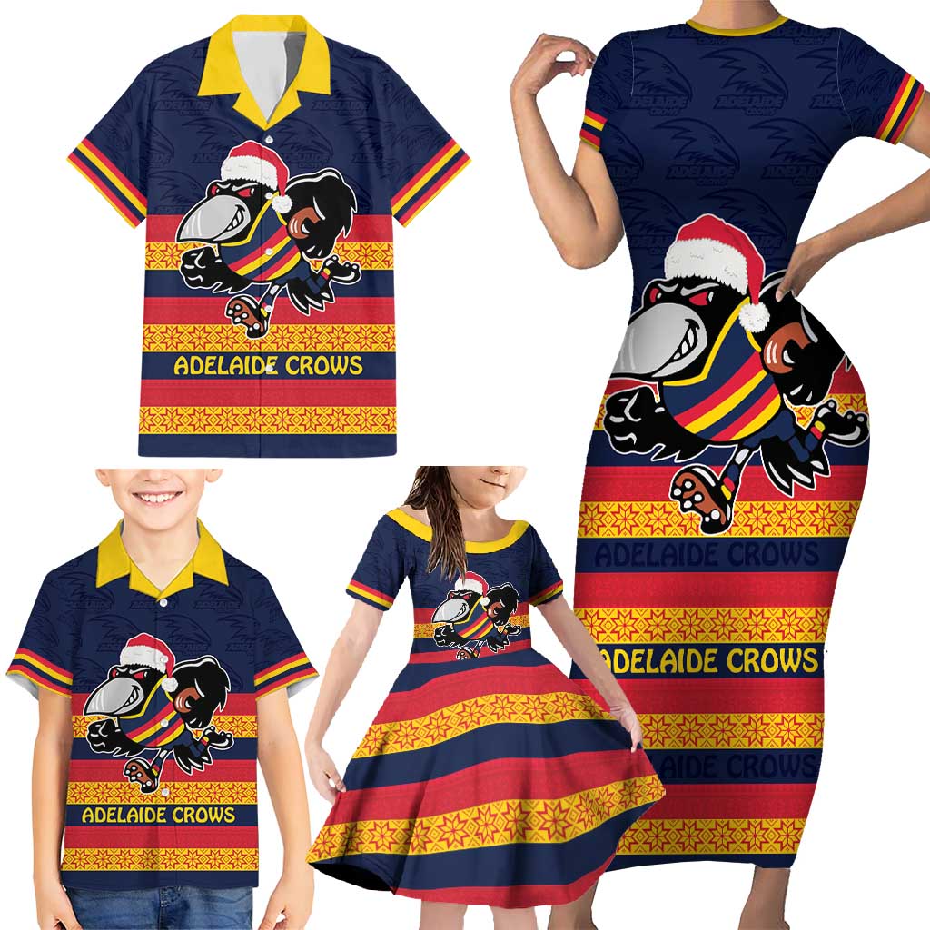 AFL Adelaide Christmas Personalised Family Matching Short Sleeve Bodycon Dress and Hawaiian Shirt with Crows Mascot