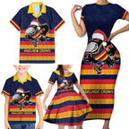 AFL Adelaide Christmas Personalised Family Matching Short Sleeve Bodycon Dress and Hawaiian Shirt with Crows Mascot