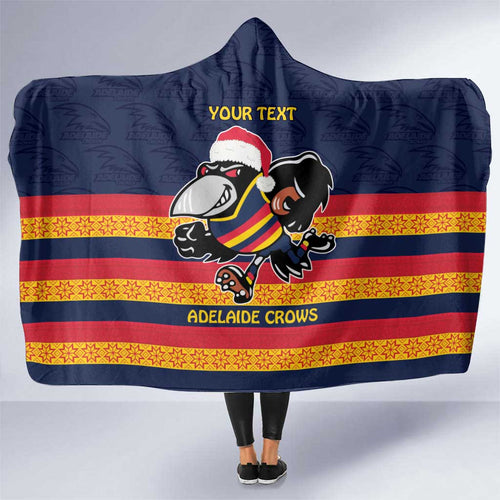 AFL Adelaide Christmas Personalised Hooded Blanket with Crows Mascot