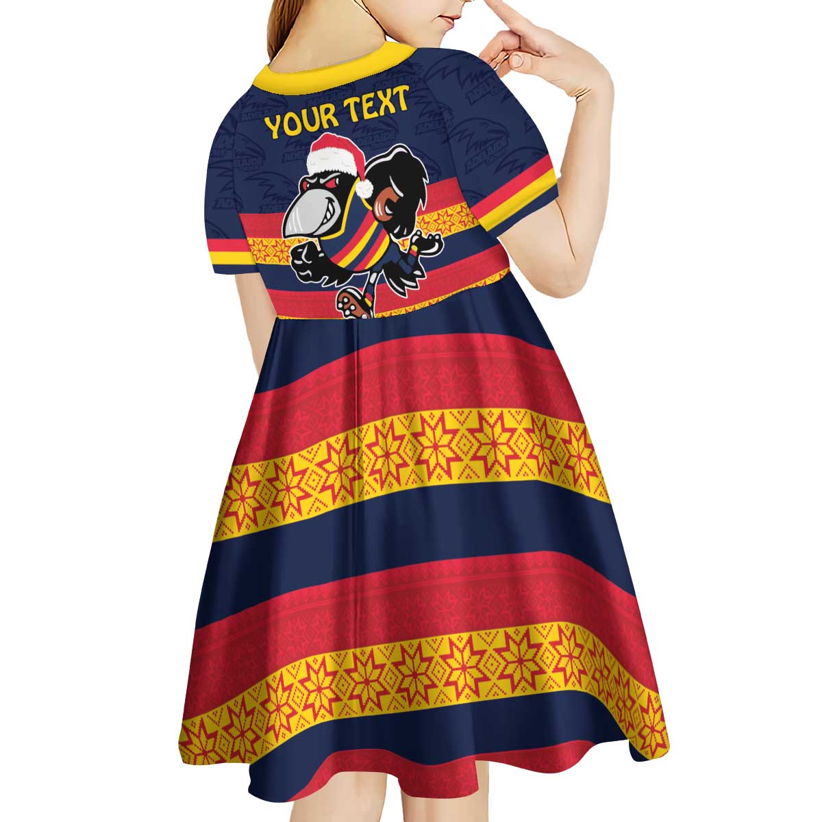 AFL Adelaide Christmas Personalised Kid Short Sleeve Dress with Crows Mascot