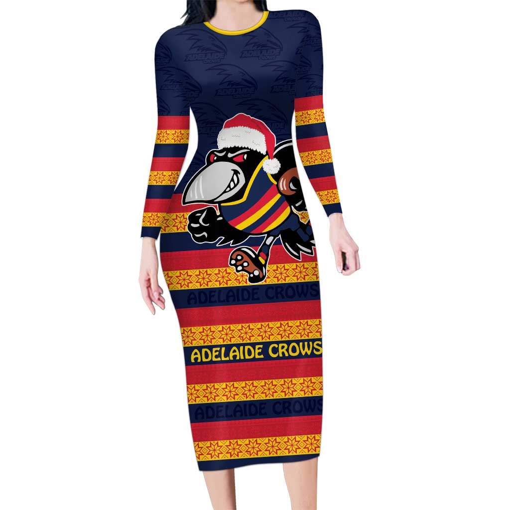 AFL Adelaide Christmas Personalised Long Sleeve Bodycon Dress with Crows Mascot