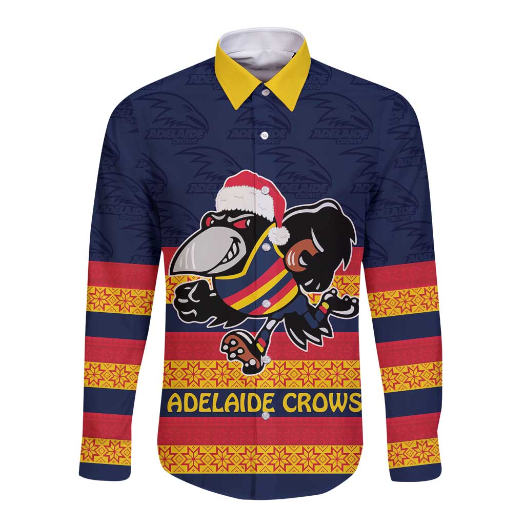 AFL Adelaide Christmas Personalised Long Sleeve Button Shirt with Crows Mascot