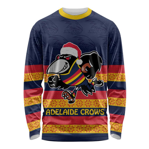 AFL Adelaide Christmas Personalised Long Sleeve Shirt with Crows Mascot