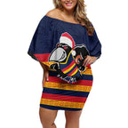 AFL Adelaide Christmas Personalised Off Shoulder Short Dress with Crows Mascot