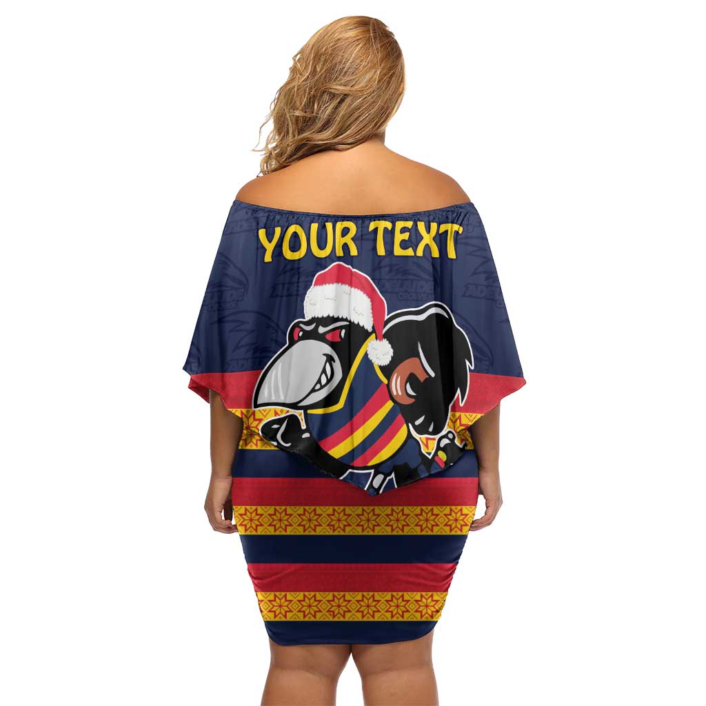 AFL Adelaide Christmas Personalised Off Shoulder Short Dress with Crows Mascot