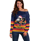 AFL Adelaide Christmas Personalised Off Shoulder Sweater with Crows Mascot