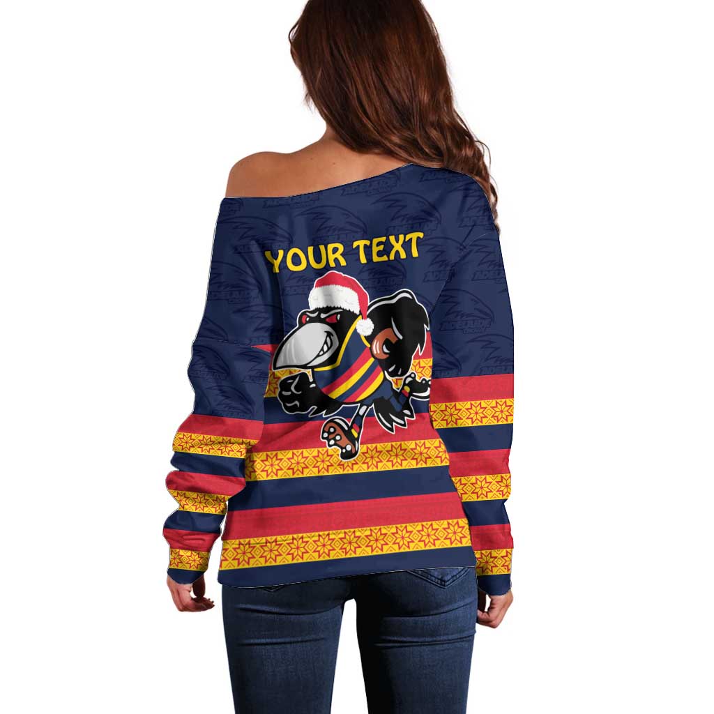 AFL Adelaide Christmas Personalised Off Shoulder Sweater with Crows Mascot
