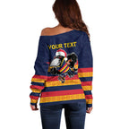 AFL Adelaide Christmas Personalised Off Shoulder Sweater with Crows Mascot