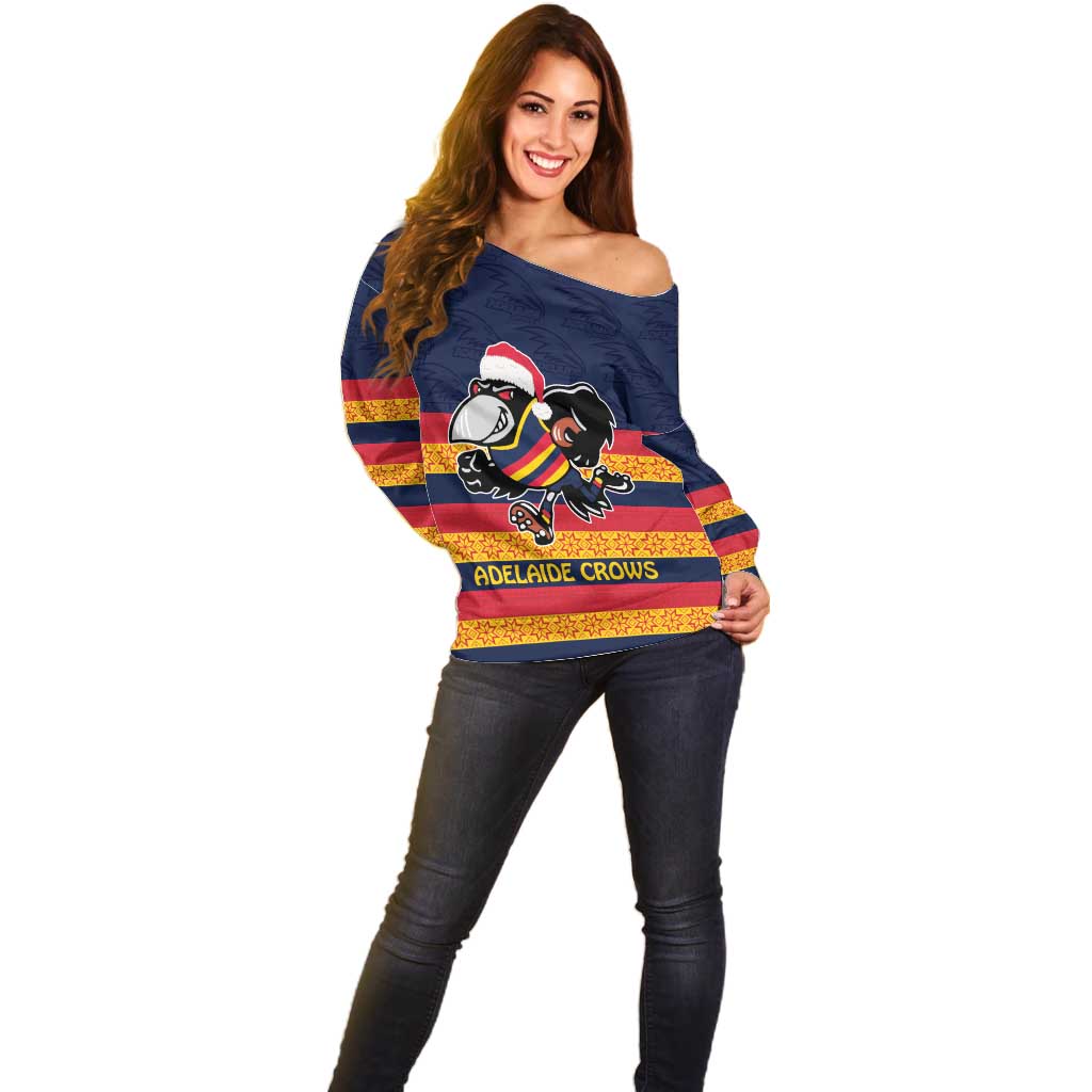 AFL Adelaide Christmas Personalised Off Shoulder Sweater with Crows Mascot