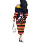 AFL Adelaide Christmas Personalised Off The Shoulder Long Sleeve Dress with Crows Mascot
