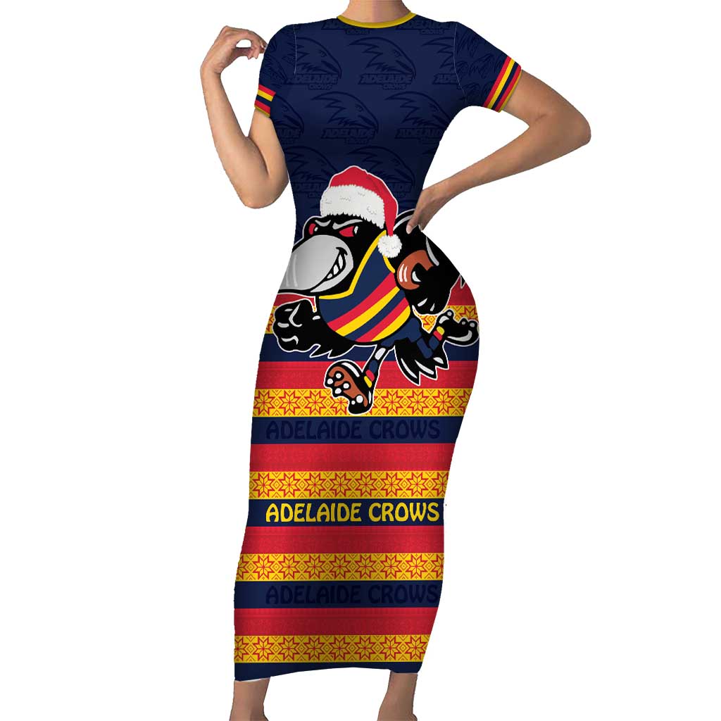 AFL Adelaide Christmas Personalised Short Sleeve Bodycon Dress with Crows Mascot