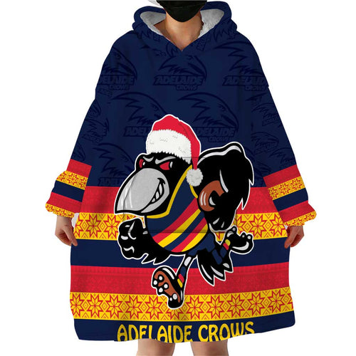 AFL Adelaide Christmas Personalised Wearable Blanket Hoodie with Crows Mascot