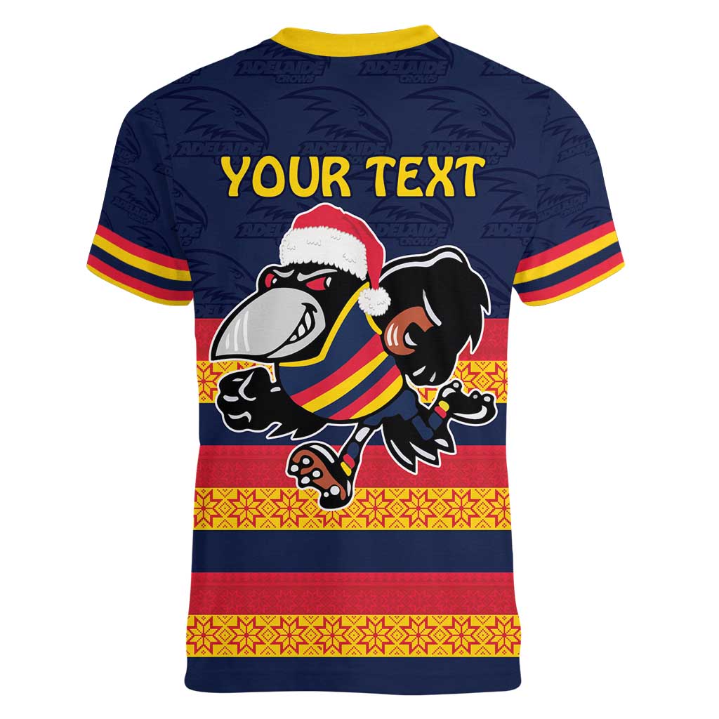 AFL Adelaide Christmas Personalised Women V-Neck T-Shirt with Crows Mascot