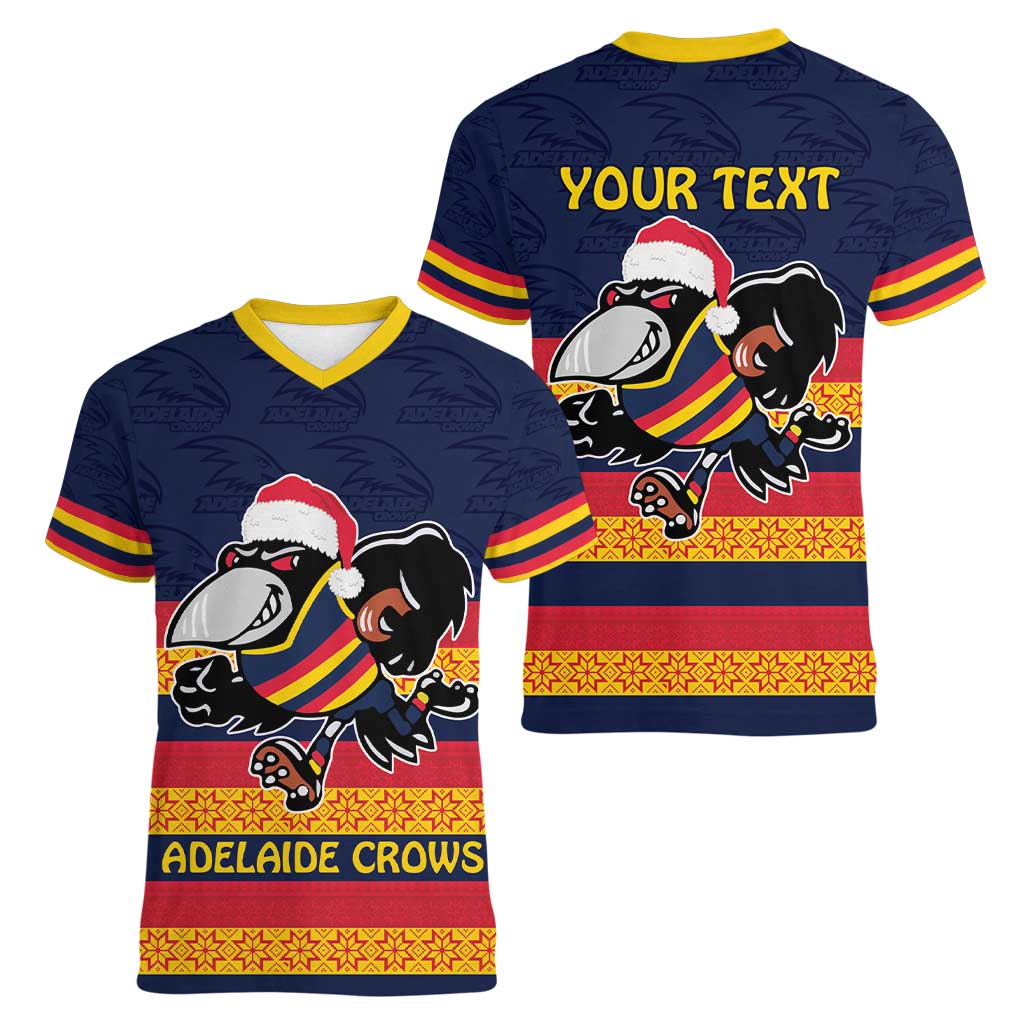AFL Adelaide Christmas Personalised Women V-Neck T-Shirt with Crows Mascot