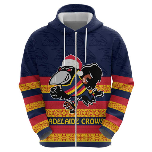 AFL Adelaide Christmas Personalised Zip Hoodie with Crows Mascot