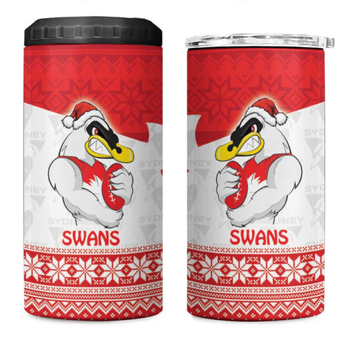 AFL Sydney Christmas Personalised 4 in 1 Can Cooler Tumbler with Swans Mascot Simple Style