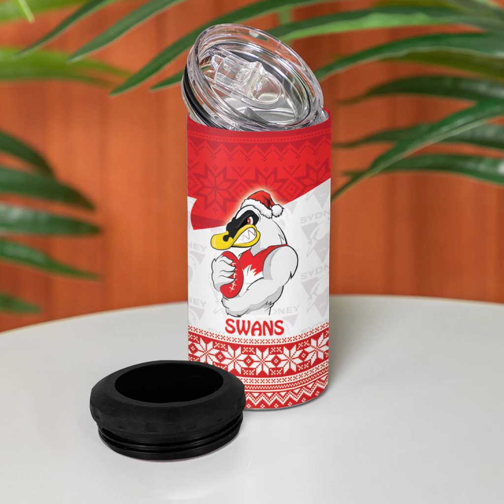 AFL Sydney Christmas Personalised 4 in 1 Can Cooler Tumbler with Swans Mascot Simple Style