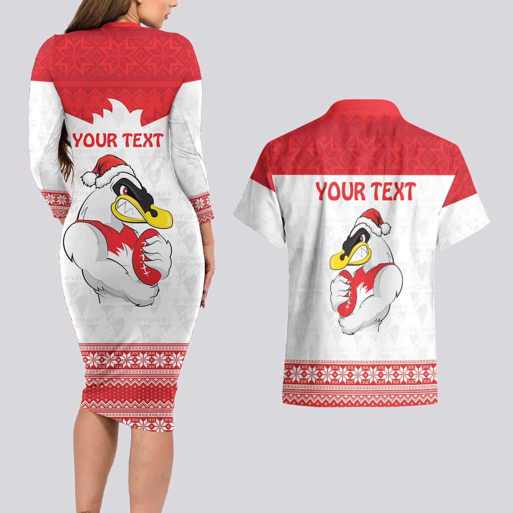 AFL Sydney Christmas Personalised Couples Matching Long Sleeve Bodycon Dress and Hawaiian Shirt with Swans Mascot Simple Style