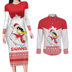 AFL Sydney Christmas Personalised Couples Matching Long Sleeve Bodycon Dress and Long Sleeve Button Shirt with Swans Mascot Simple Style