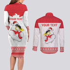 AFL Sydney Christmas Personalised Couples Matching Long Sleeve Bodycon Dress and Long Sleeve Button Shirt with Swans Mascot Simple Style