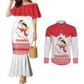 AFL Sydney Christmas Personalised Couples Matching Mermaid Dress and Long Sleeve Button Shirt with Swans Mascot Simple Style