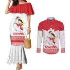 AFL Sydney Christmas Personalised Couples Matching Mermaid Dress and Long Sleeve Button Shirt with Swans Mascot Simple Style
