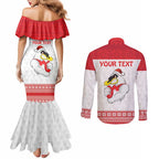 AFL Sydney Christmas Personalised Couples Matching Mermaid Dress and Long Sleeve Button Shirt with Swans Mascot Simple Style