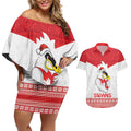 AFL Sydney Christmas Personalised Couples Matching Off Shoulder Short Dress and Hawaiian Shirt with Swans Mascot Simple Style
