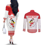 AFL Sydney Christmas Personalised Couples Matching Off The Shoulder Long Sleeve Dress and Long Sleeve Button Shirt with Swans Mascot Simple Style