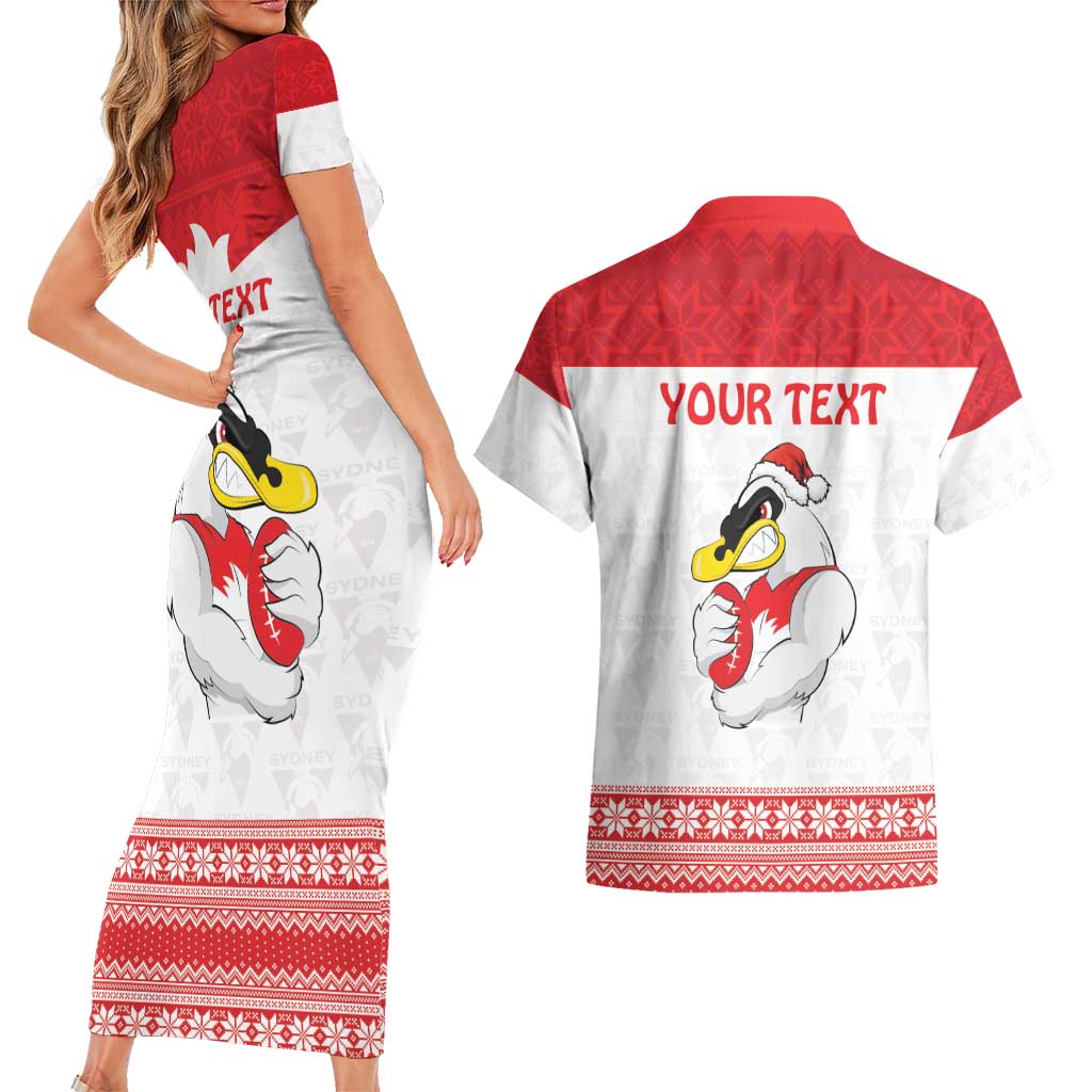 AFL Sydney Christmas Personalised Couples Matching Short Sleeve Bodycon Dress and Hawaiian Shirt with Swans Mascot Simple Style