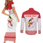 AFL Sydney Christmas Personalised Couples Matching Short Sleeve Bodycon Dress and Long Sleeve Button Shirt with Swans Mascot Simple Style