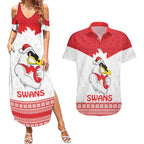 AFL Sydney Christmas Personalised Couples Matching Summer Maxi Dress and Hawaiian Shirt with Swans Mascot Simple Style