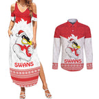 AFL Sydney Christmas Personalised Couples Matching Summer Maxi Dress and Long Sleeve Button Shirt with Swans Mascot Simple Style