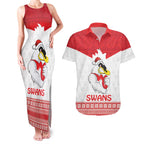 AFL Sydney Christmas Personalised Couples Matching Tank Maxi Dress and Hawaiian Shirt with Swans Mascot Simple Style