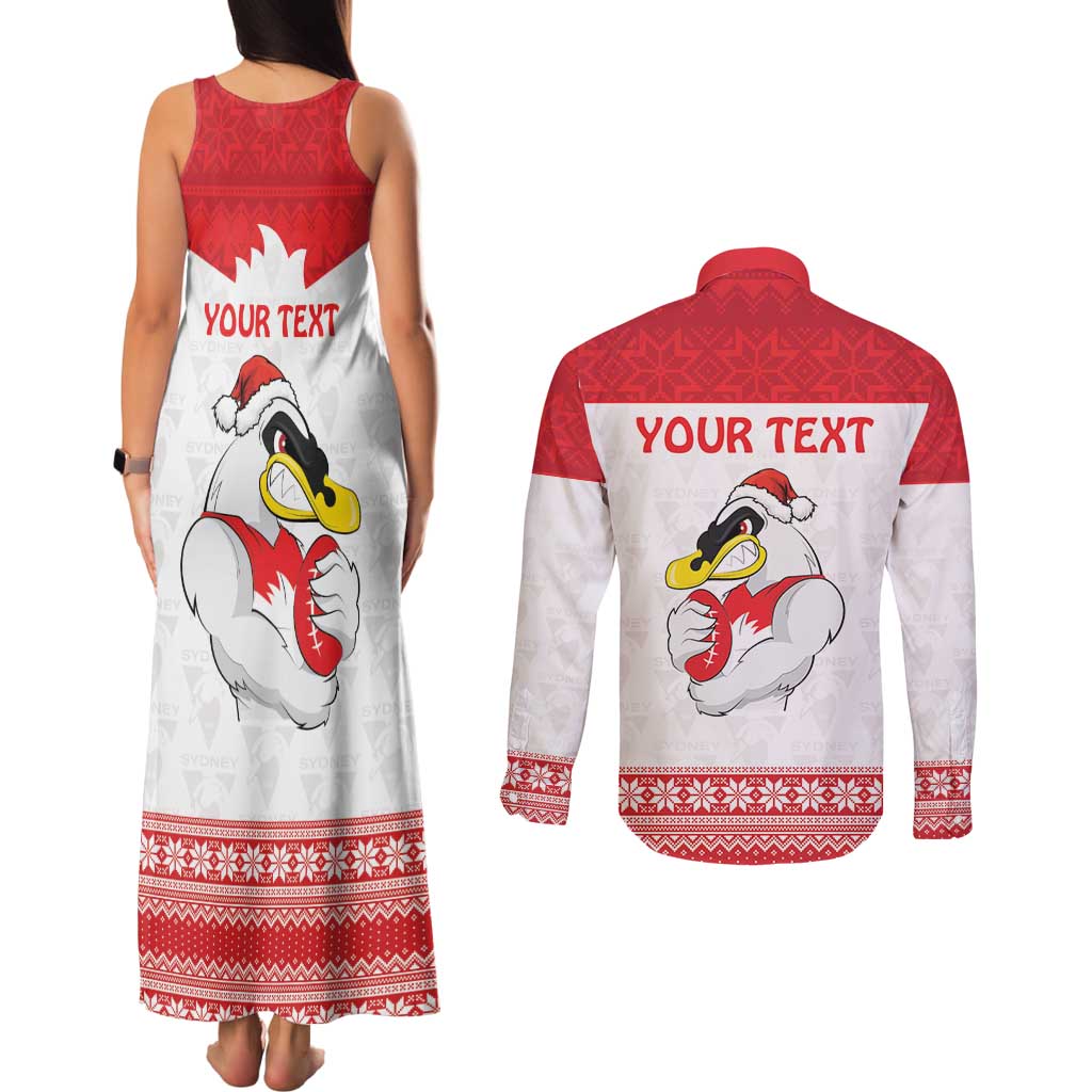 AFL Sydney Christmas Personalised Couples Matching Tank Maxi Dress and Long Sleeve Button Shirt with Swans Mascot Simple Style
