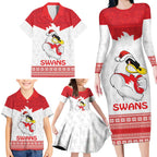 AFL Sydney Christmas Personalised Family Matching Long Sleeve Bodycon Dress and Hawaiian Shirt with Swans Mascot Simple Style