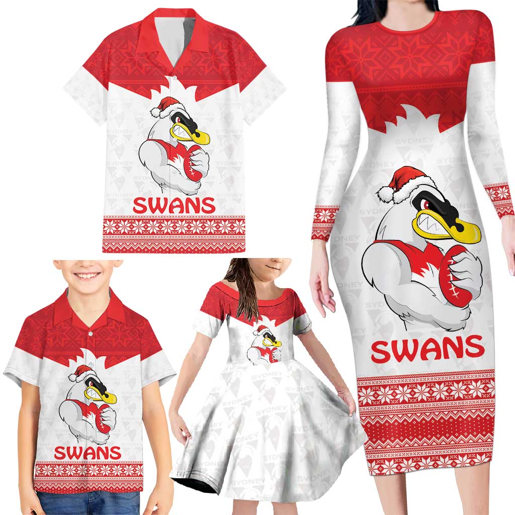 AFL Sydney Christmas Personalised Family Matching Long Sleeve Bodycon Dress and Hawaiian Shirt with Swans Mascot Simple Style