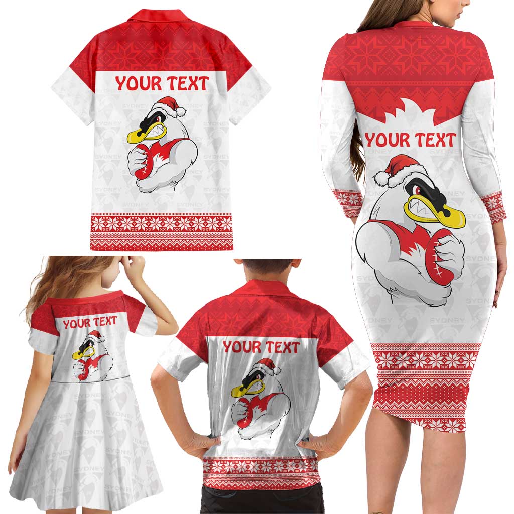 AFL Sydney Christmas Personalised Family Matching Long Sleeve Bodycon Dress and Hawaiian Shirt with Swans Mascot Simple Style