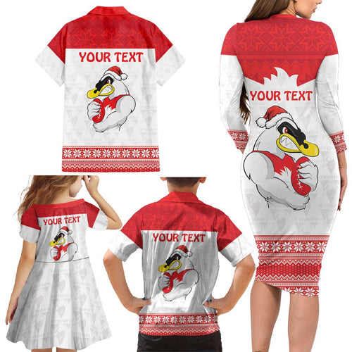AFL Sydney Christmas Personalised Family Matching Long Sleeve Bodycon Dress and Hawaiian Shirt with Swans Mascot Simple Style