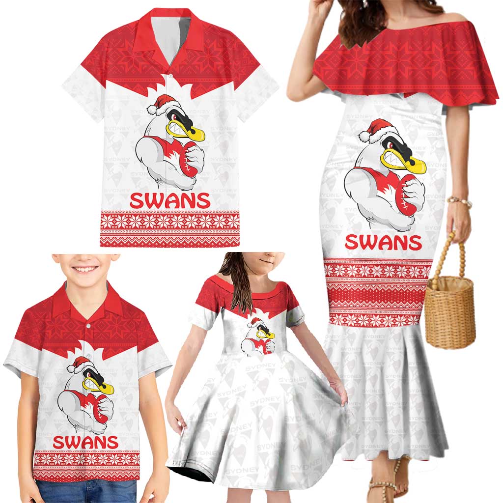 AFL Sydney Christmas Personalised Family Matching Mermaid Dress and Hawaiian Shirt with Swans Mascot Simple Style