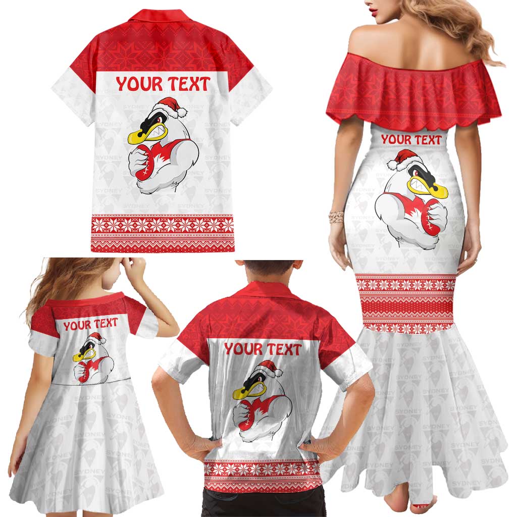 AFL Sydney Christmas Personalised Family Matching Mermaid Dress and Hawaiian Shirt with Swans Mascot Simple Style